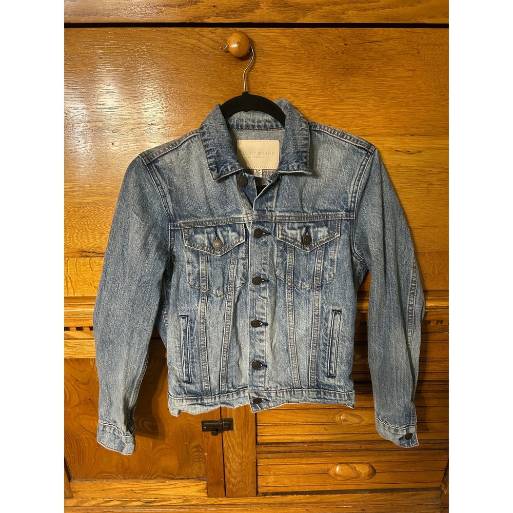 Lucky Brand City of Angels Denim Jacket Womens Small Blue Light Wash Rose Patch - Picture 2 of 13